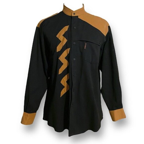 Vintage 80s D Best by Liz Studio Mens Western Shirt XL Tan Black New Wave Rodeo - Picture 1 of 7
